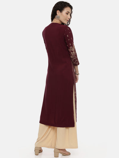 Neeru's Maroon Printed Straight Kurta