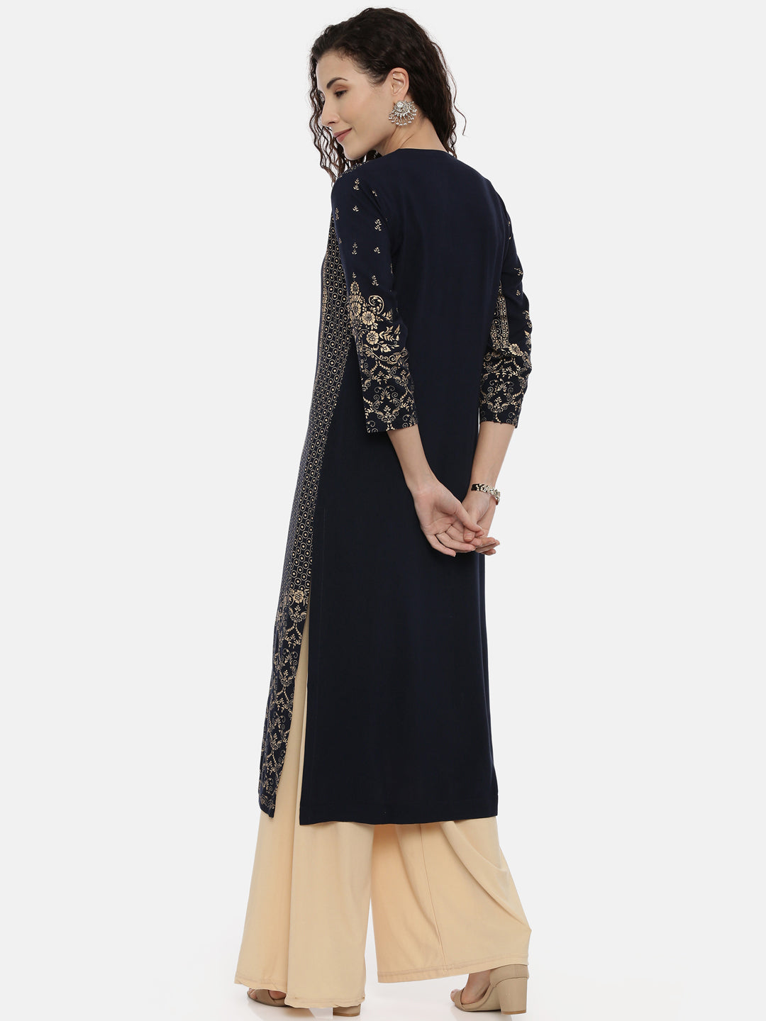 Neeru's Navy Printed Straight Kurta