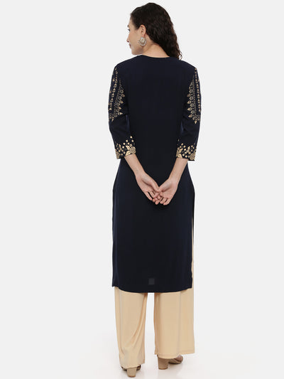 Neeru's Navy Printed Straight Kurta