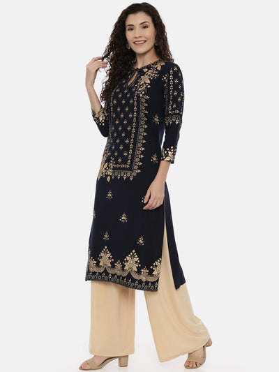 Neeru's Navy Printed Straight Kurta