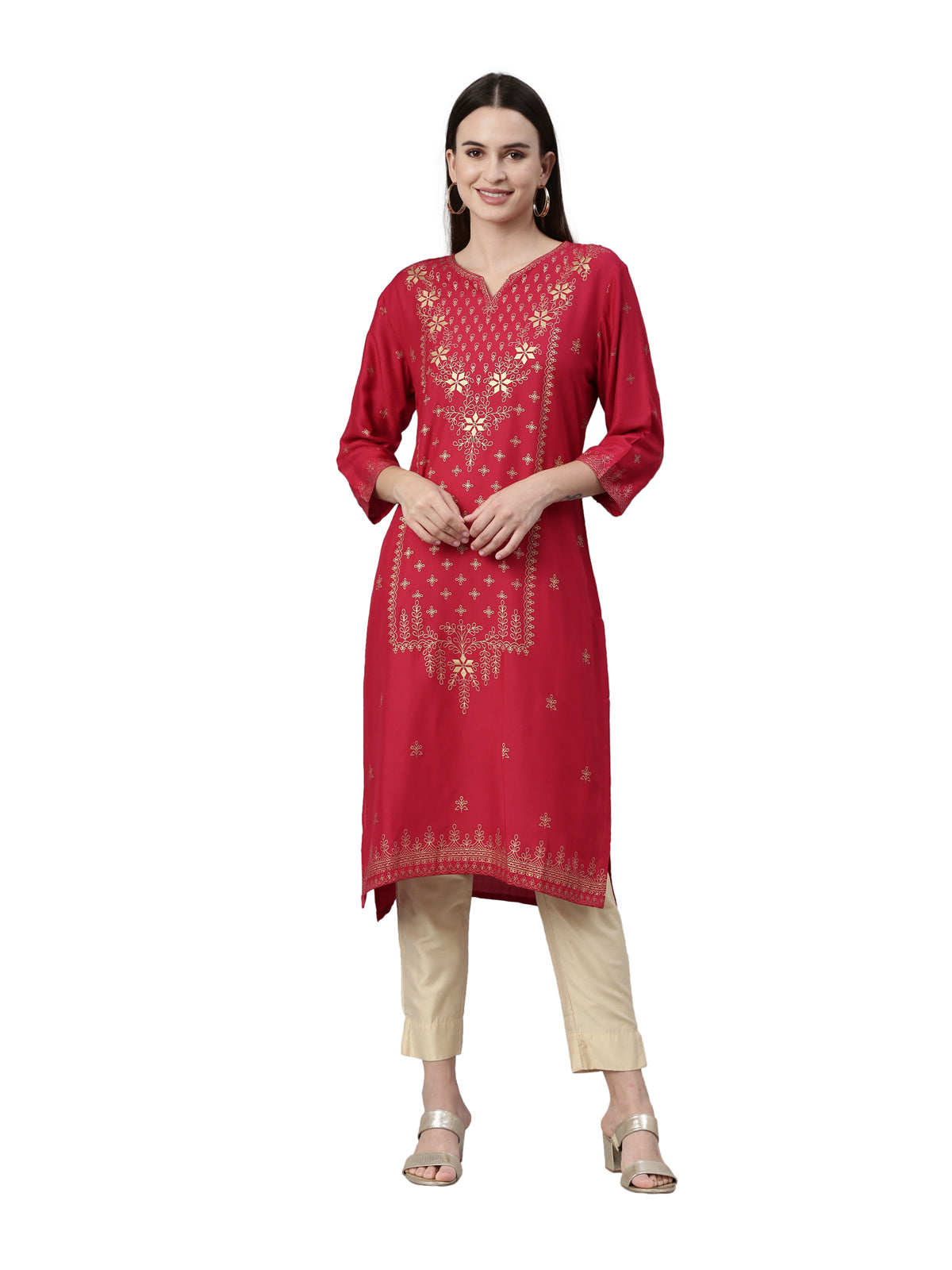 Neeru's Pink Color Rayon Fabric Kurta