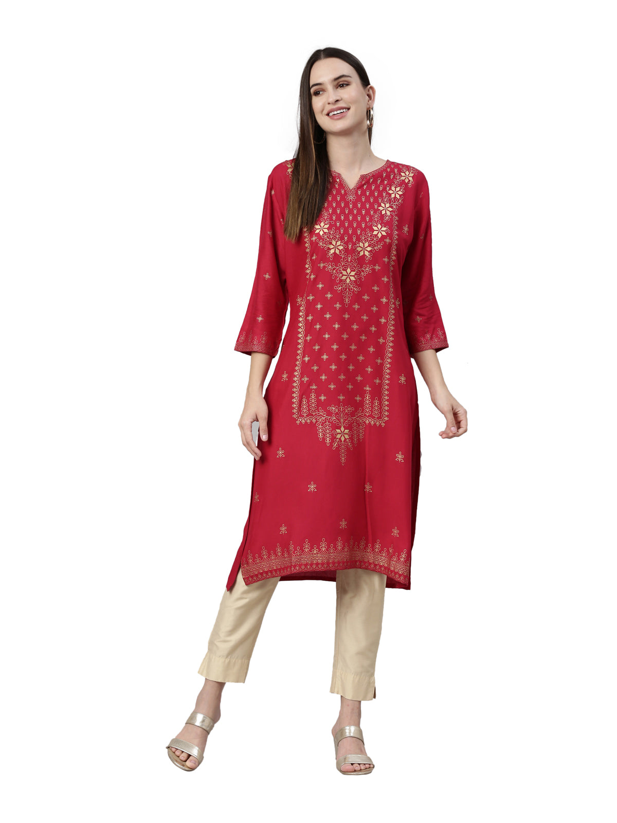 Neeru's Pink Color Rayon Fabric Kurta