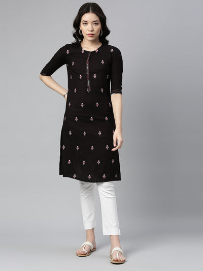 Neeru's Black Color Rayon Fabric Kurta