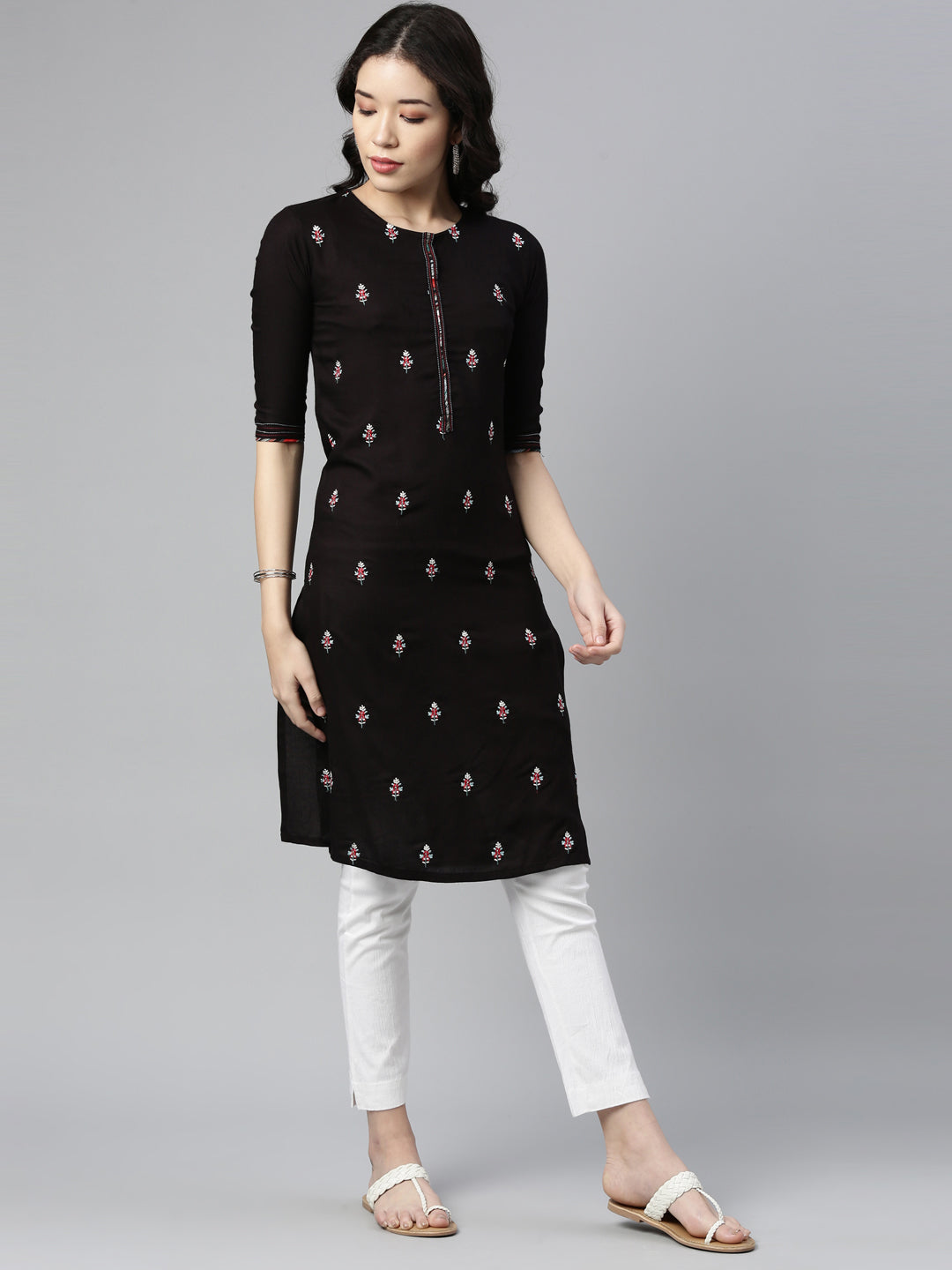 Neeru's Black Color Rayon Fabric Kurta