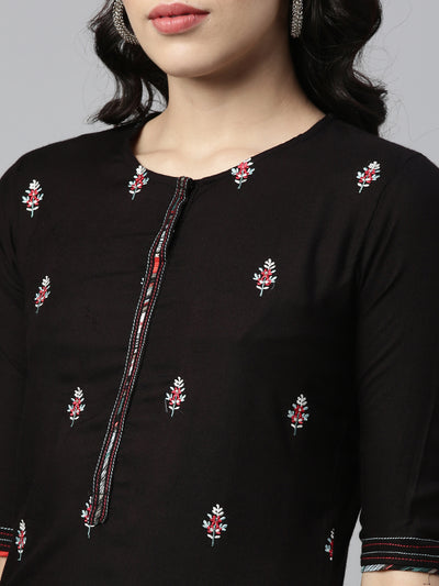 Neeru's Black Color Rayon Fabric Kurta