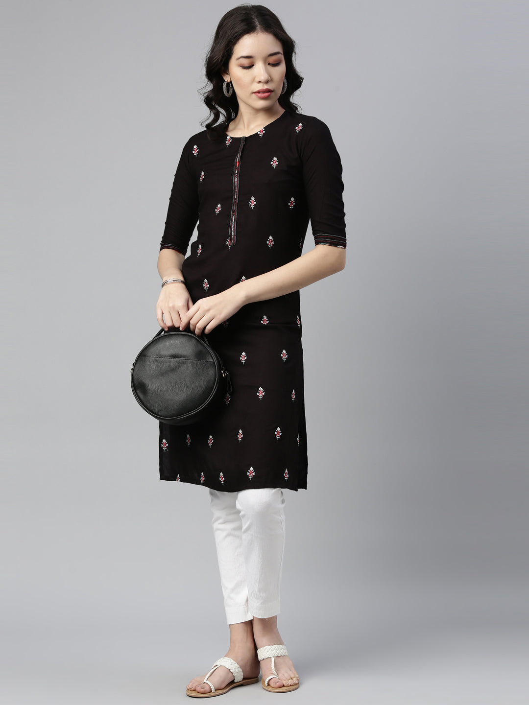 Neeru's Black Color Rayon Fabric Kurta