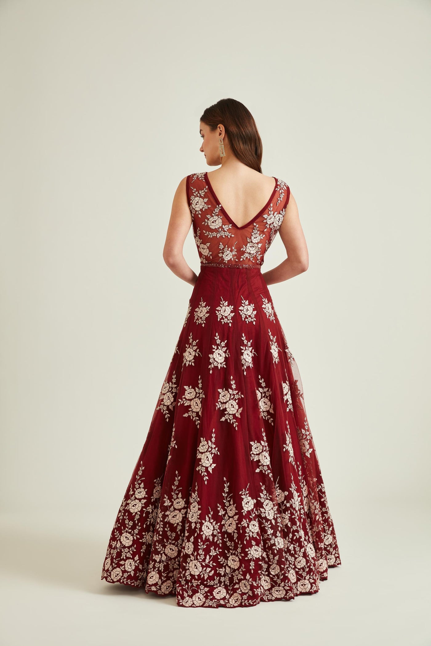 Neeru's Maroon Colour Nett Fabric Gown