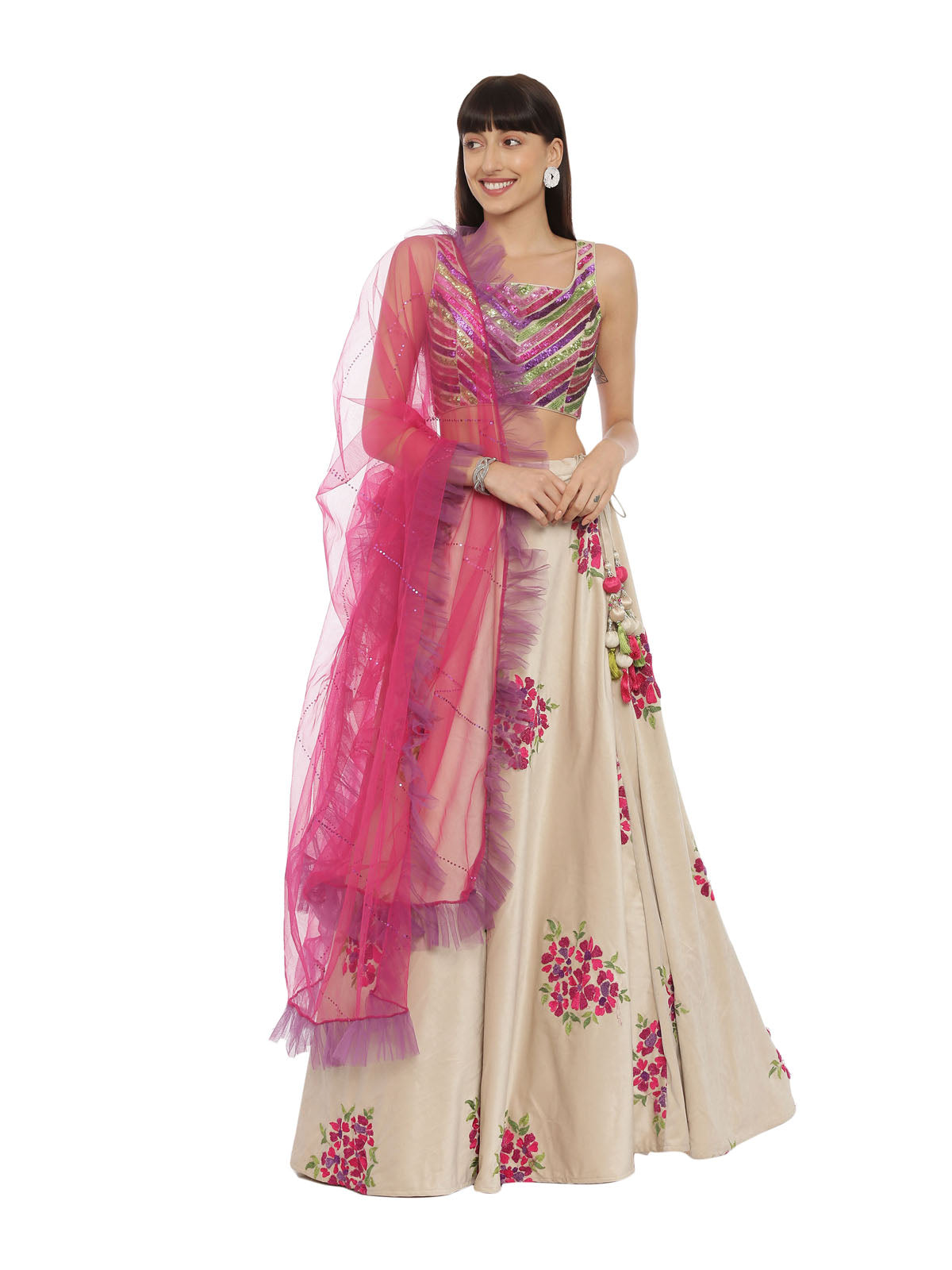 Neeru'S Beige Embellished Lehenga Set