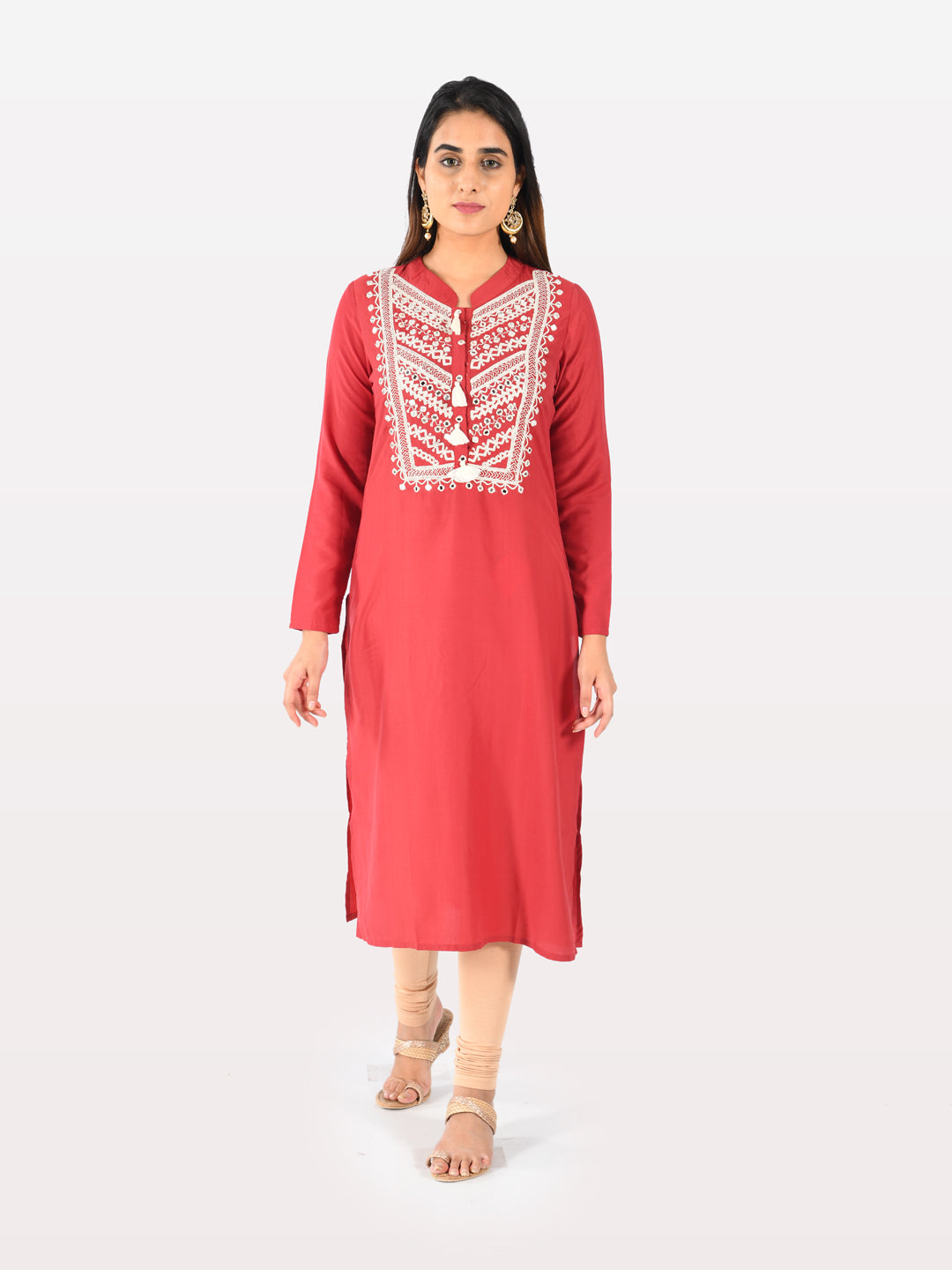 Neeru's Women Red Color Muslin Fabric Tunic