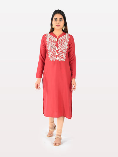 Neeru's Women Red Color Muslin Fabric Tunic