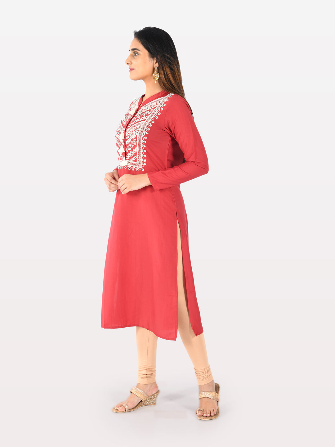 Neeru's Women Red Color Muslin Fabric Tunic