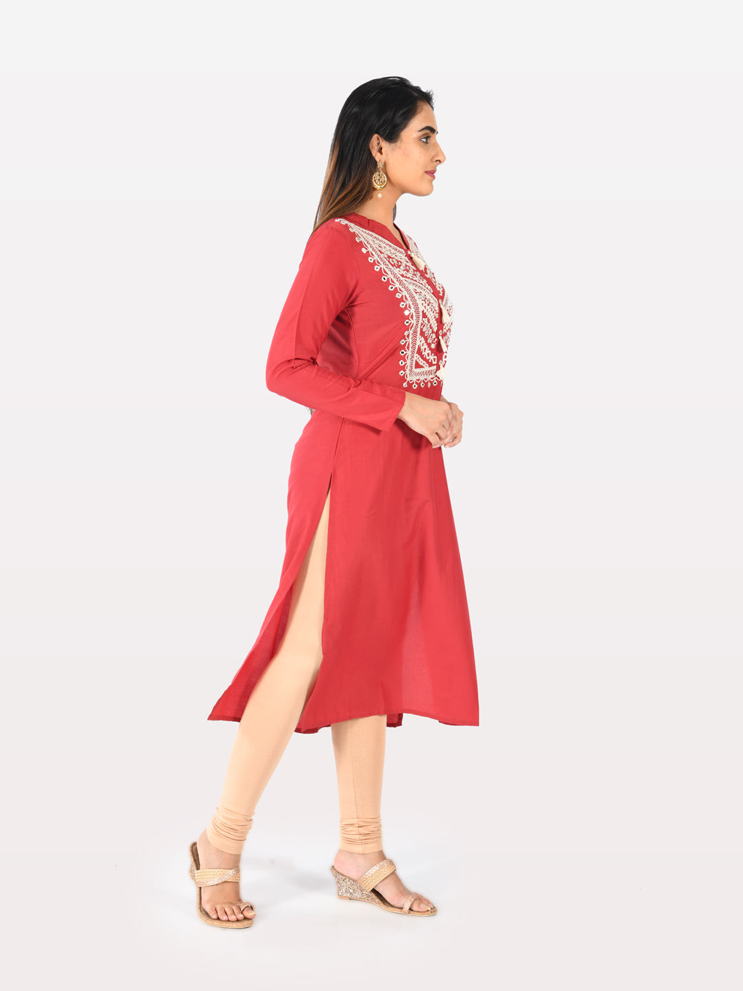 Neeru's Women Red Color Muslin Fabric Tunic