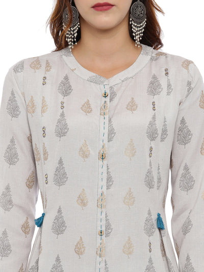 Neeru's Grey Printed Kurta With Palazzo & Dupatta