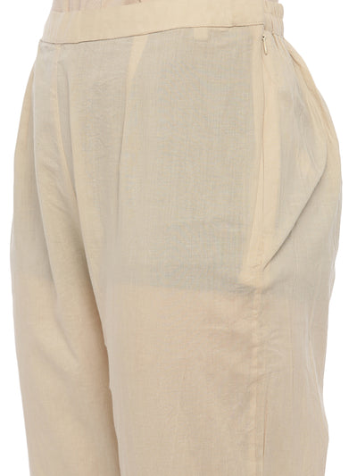 Neeru's Beige Embroidered Kurta With Pant & Dupatta