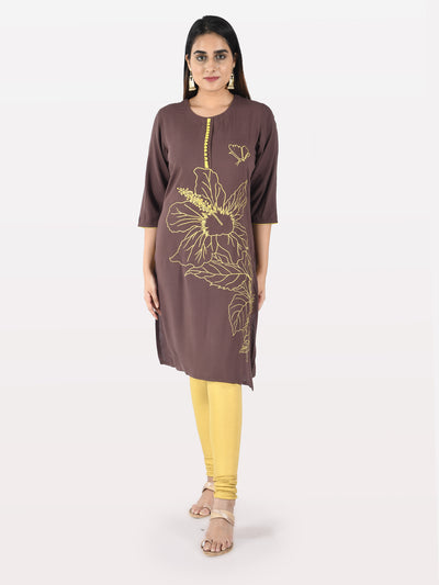 Neeru's Brown Embroidered Straight Kurta