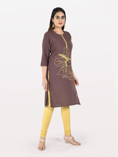 Neeru's Brown Embroidered Straight Kurta