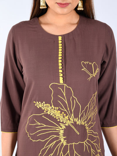 Neeru's Brown Embroidered Straight Kurta