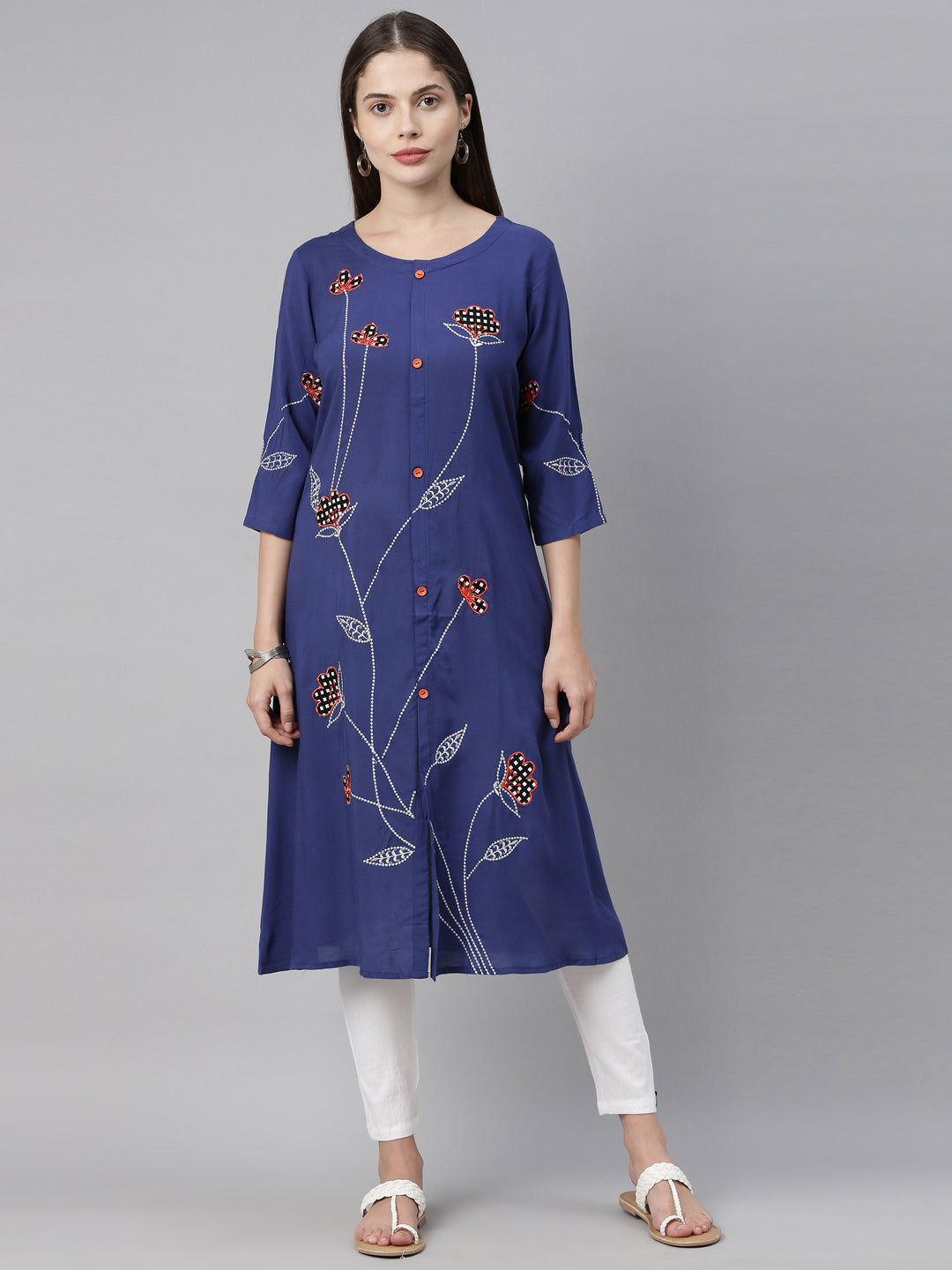 Neeru's Blue Embroidered A Line Kurta