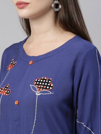 Neeru's Blue Embroidered A Line Kurta