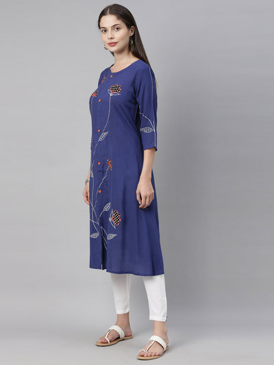 Neeru's Blue Embroidered A Line Kurta