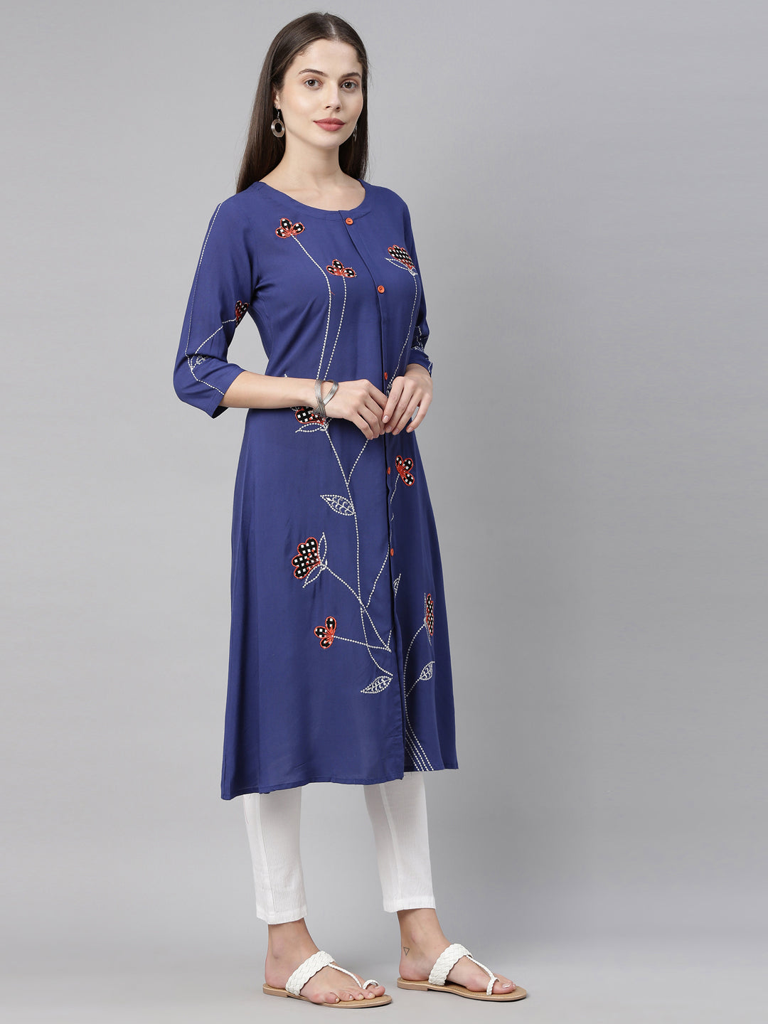 Neeru's Blue Embroidered A Line Kurta