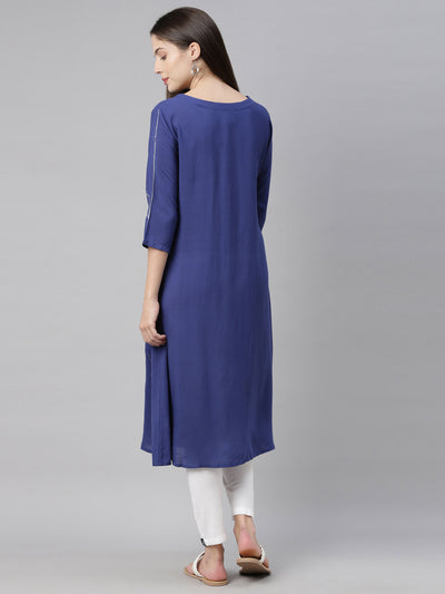 Neeru's Blue Embroidered A Line Kurta