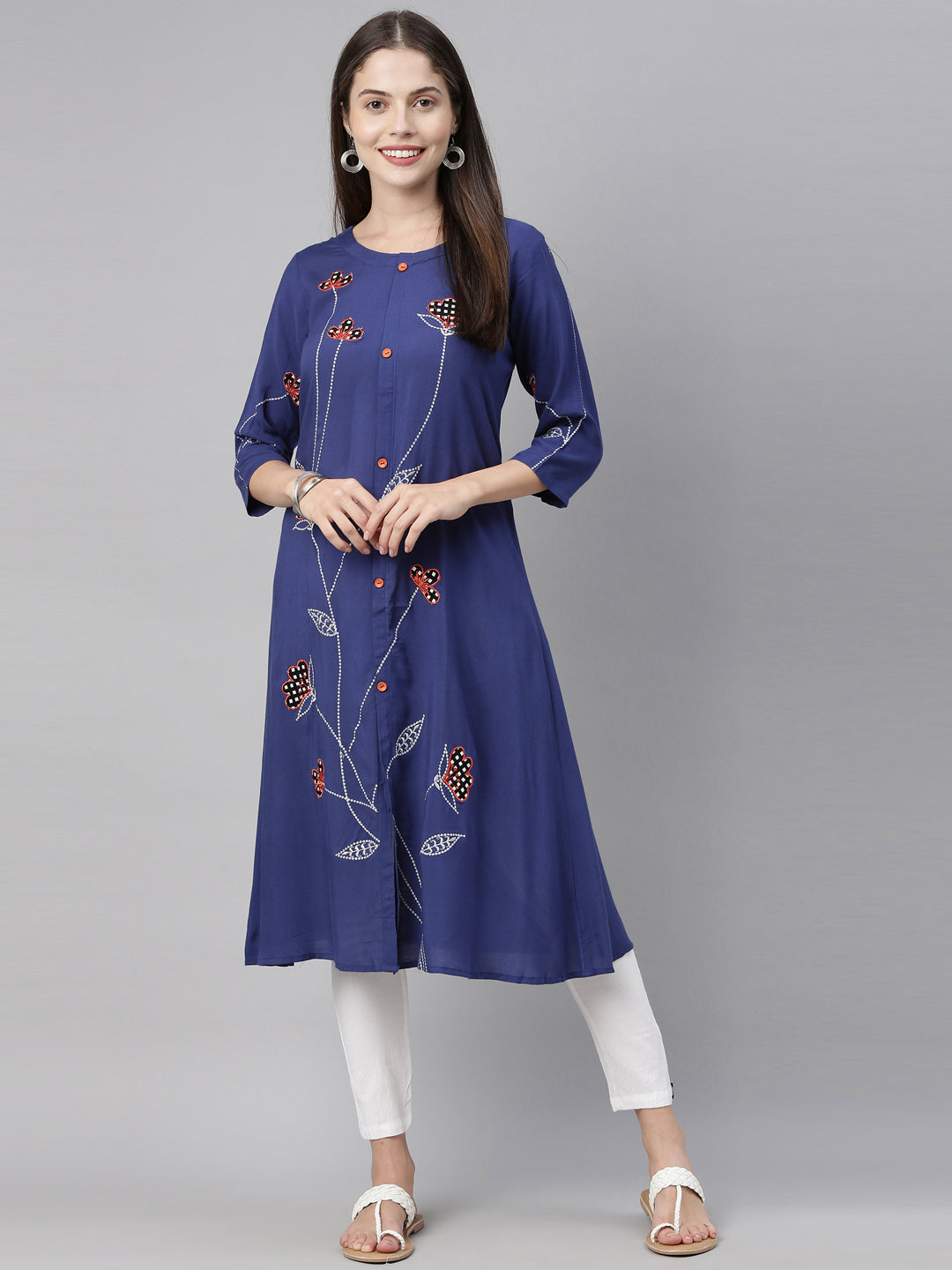 Neeru's Blue Embroidered A Line Kurta