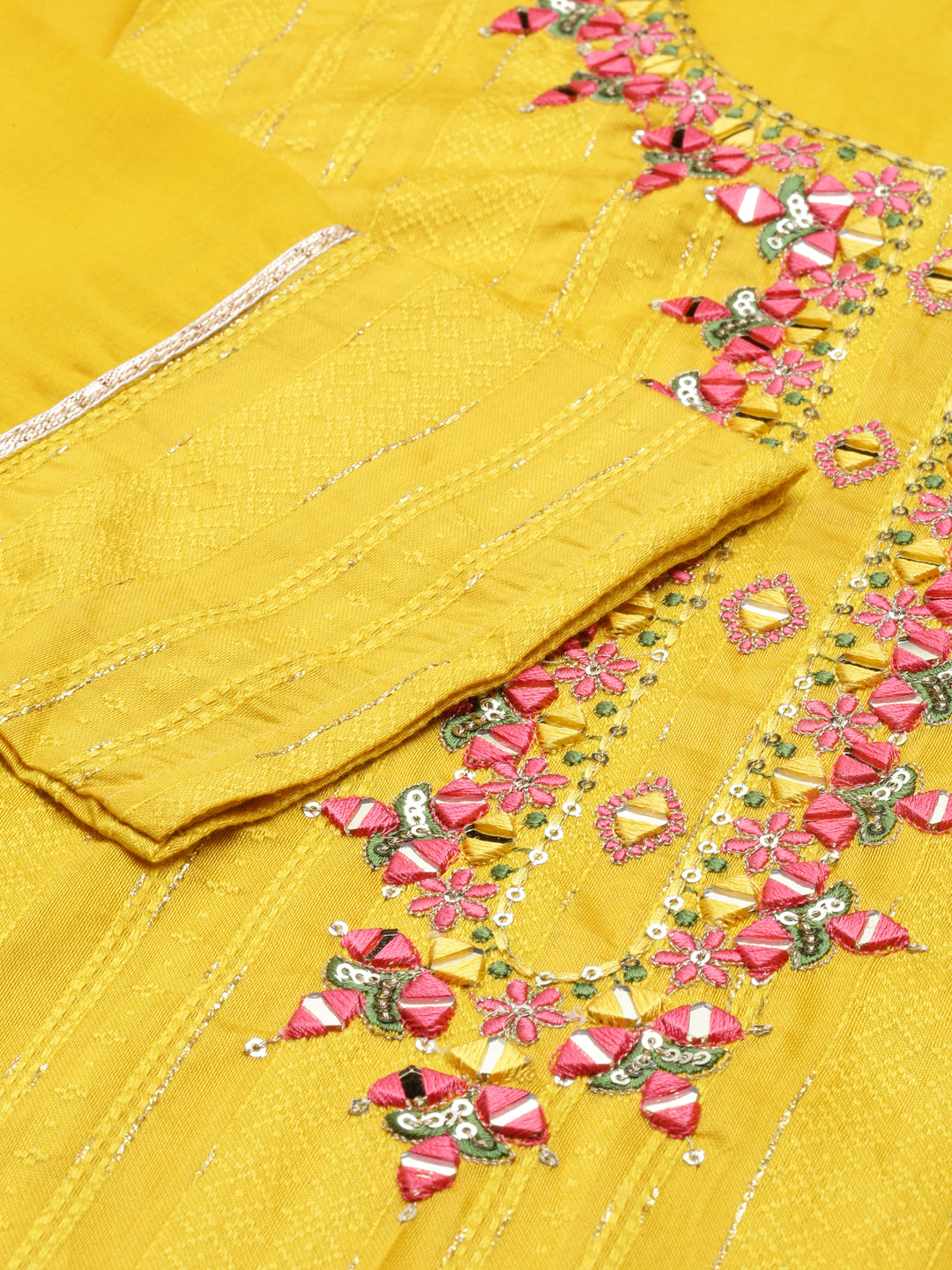 Neeru's Mustard Anarkali Straight Cotton Wool Kurtas