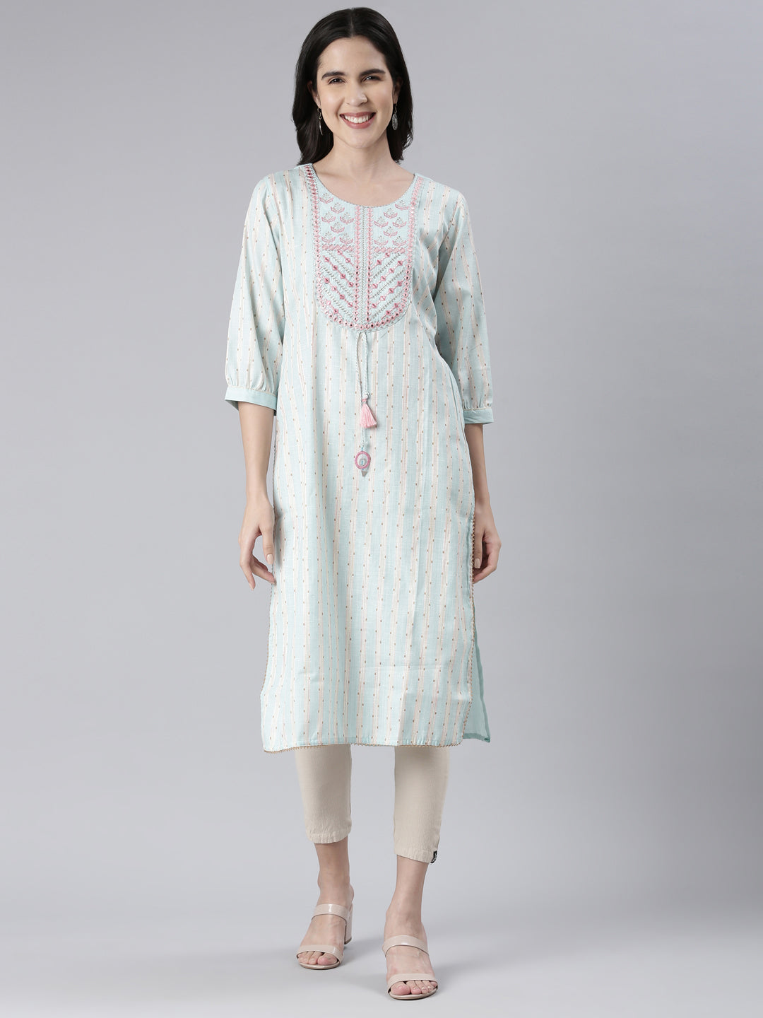 Neeru's Ferozi Straight Embroidered Cotton Kurtas