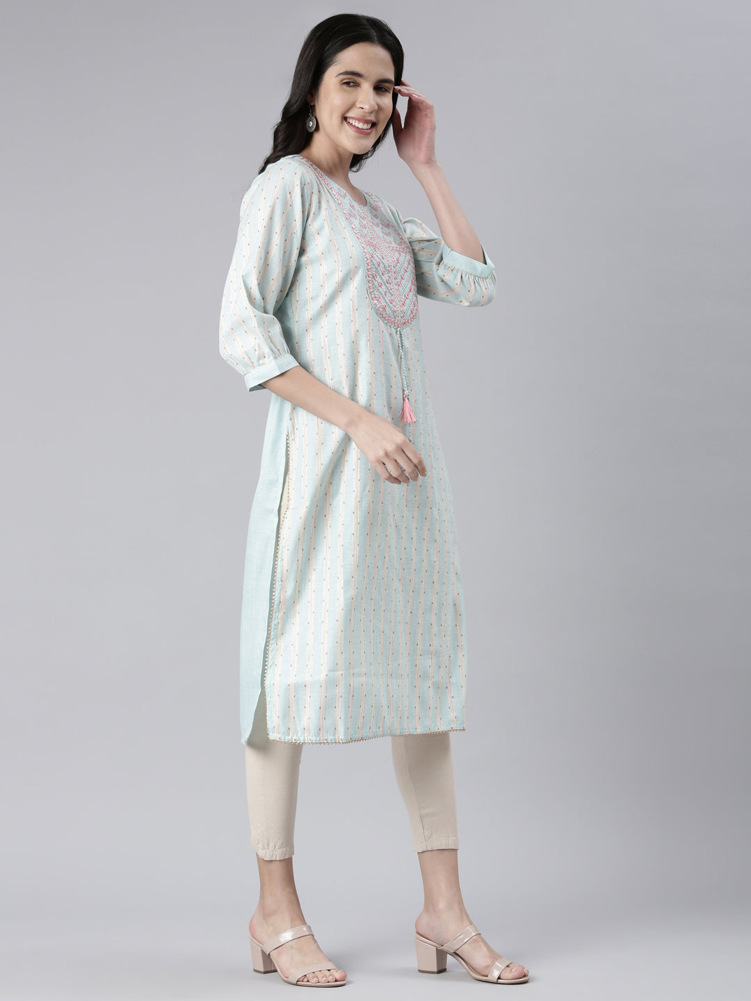 Neeru's Ferozi Straight Embroidered Cotton Kurtas