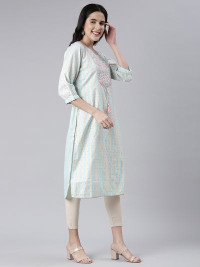 Neeru's Ferozi Straight Embroidered Cotton Kurtas