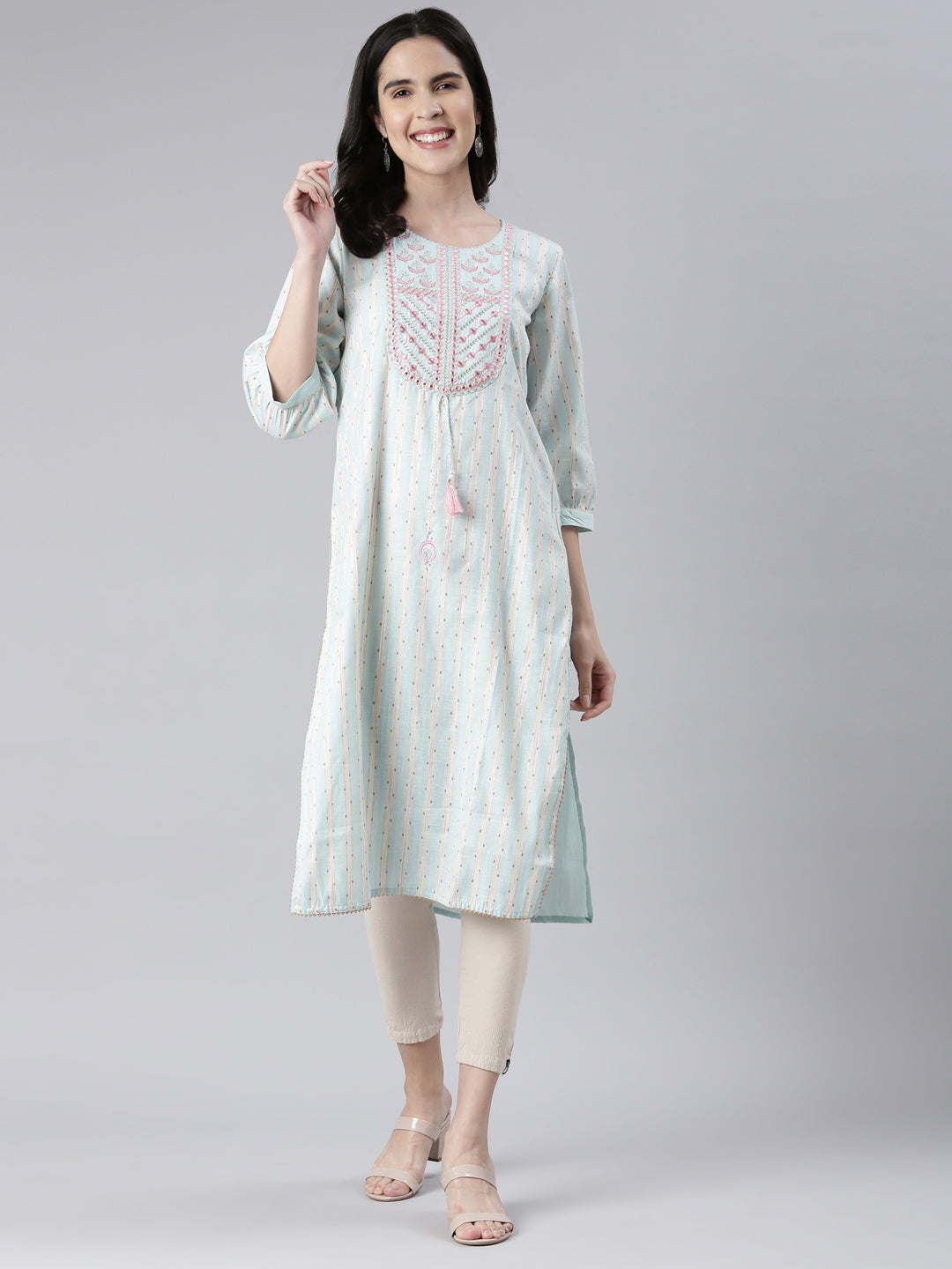 Neeru's Ferozi Straight Embroidered Cotton Kurtas