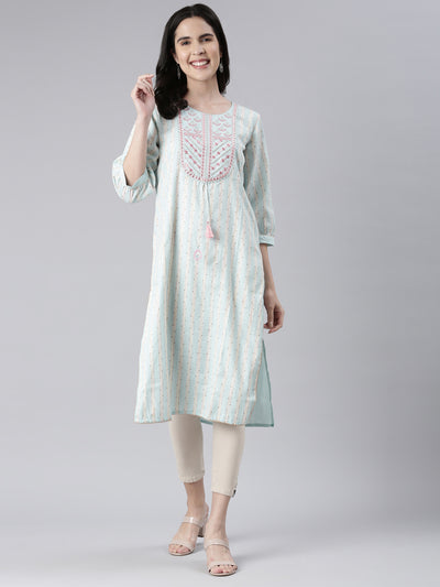 Neeru's Ferozi Straight Embroidered Cotton Kurtas