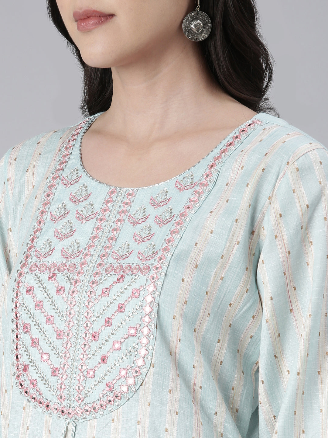 Neeru's Ferozi Straight Embroidered Cotton Kurtas