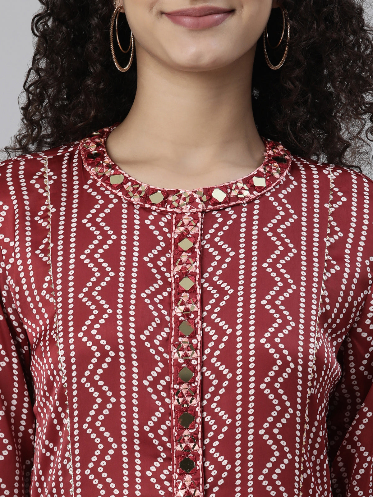 Neeru's Maroon Straight Casual Printed Dress