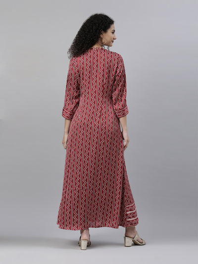 Neeru's Maroon Straight Casual Printed Dress