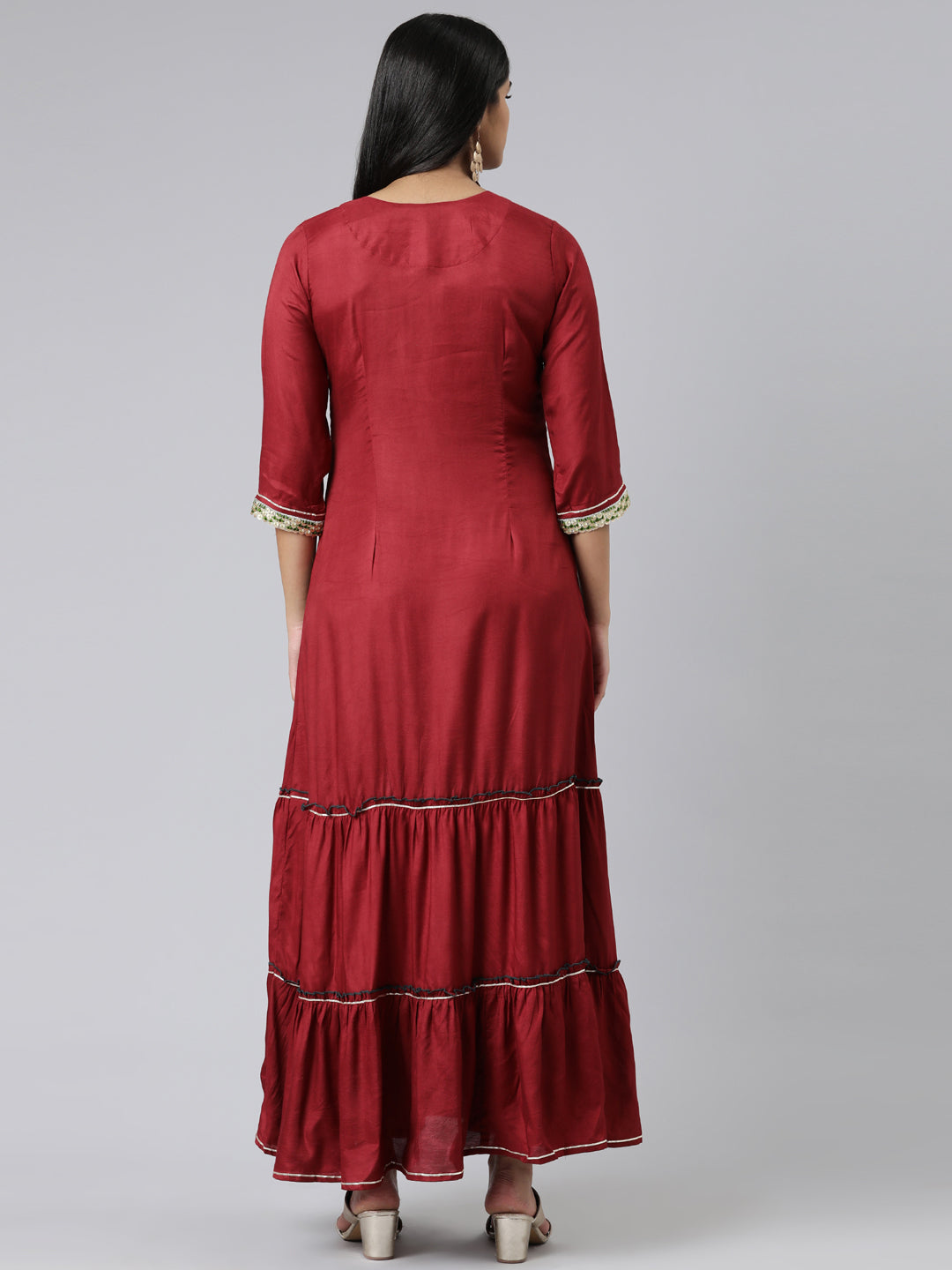 Neeru's Maroon Straight Embroidered Shantoon Kurtas