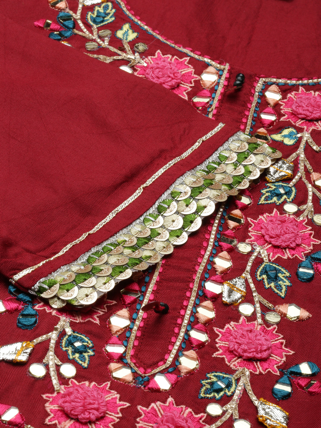 Neeru's Maroon Straight Embroidered Shantoon Kurtas