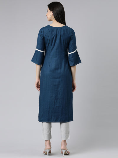 Neeru's Blue Straight Solid Cotton Kurtas