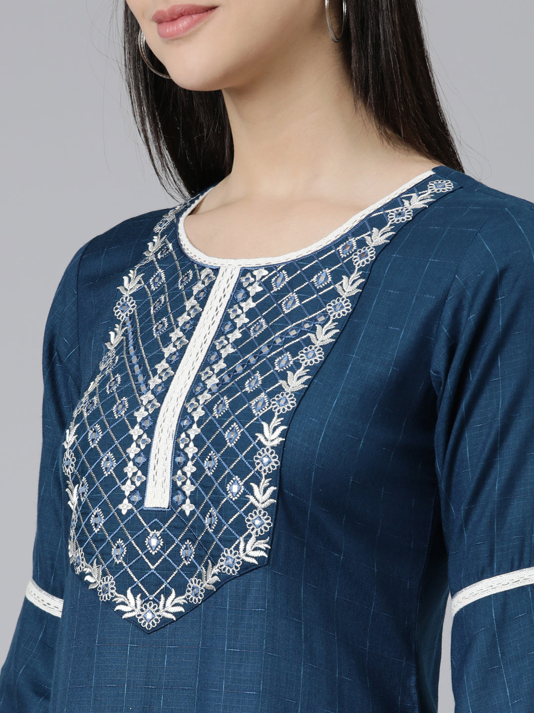 Neeru's Blue Straight Solid Cotton Kurtas