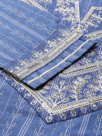 Neeru's Blue Straight Printed Viscose Rayon Kurtas