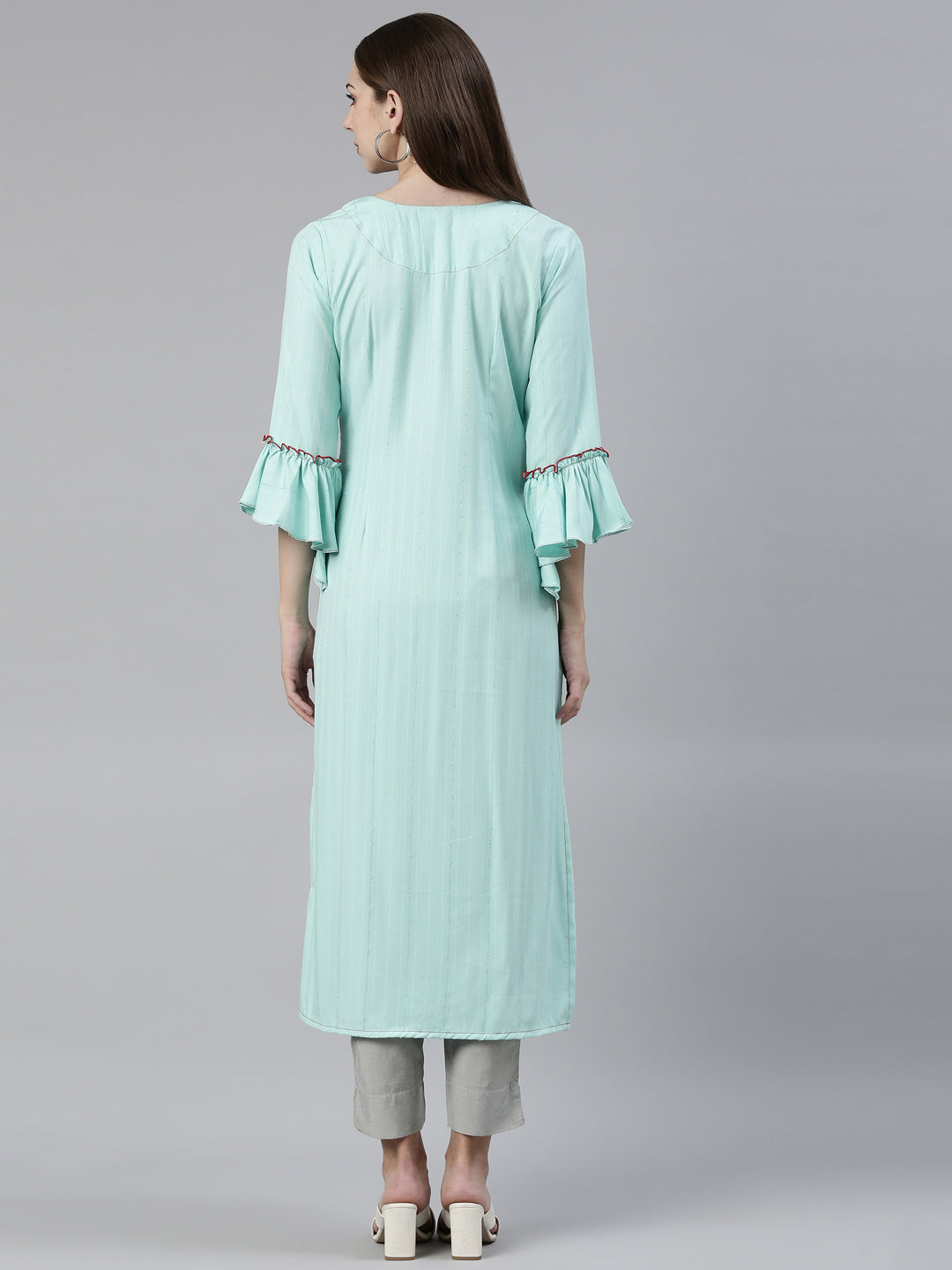 Neeru's Sea Green Straight Regular Viscose Rayon Kurtas