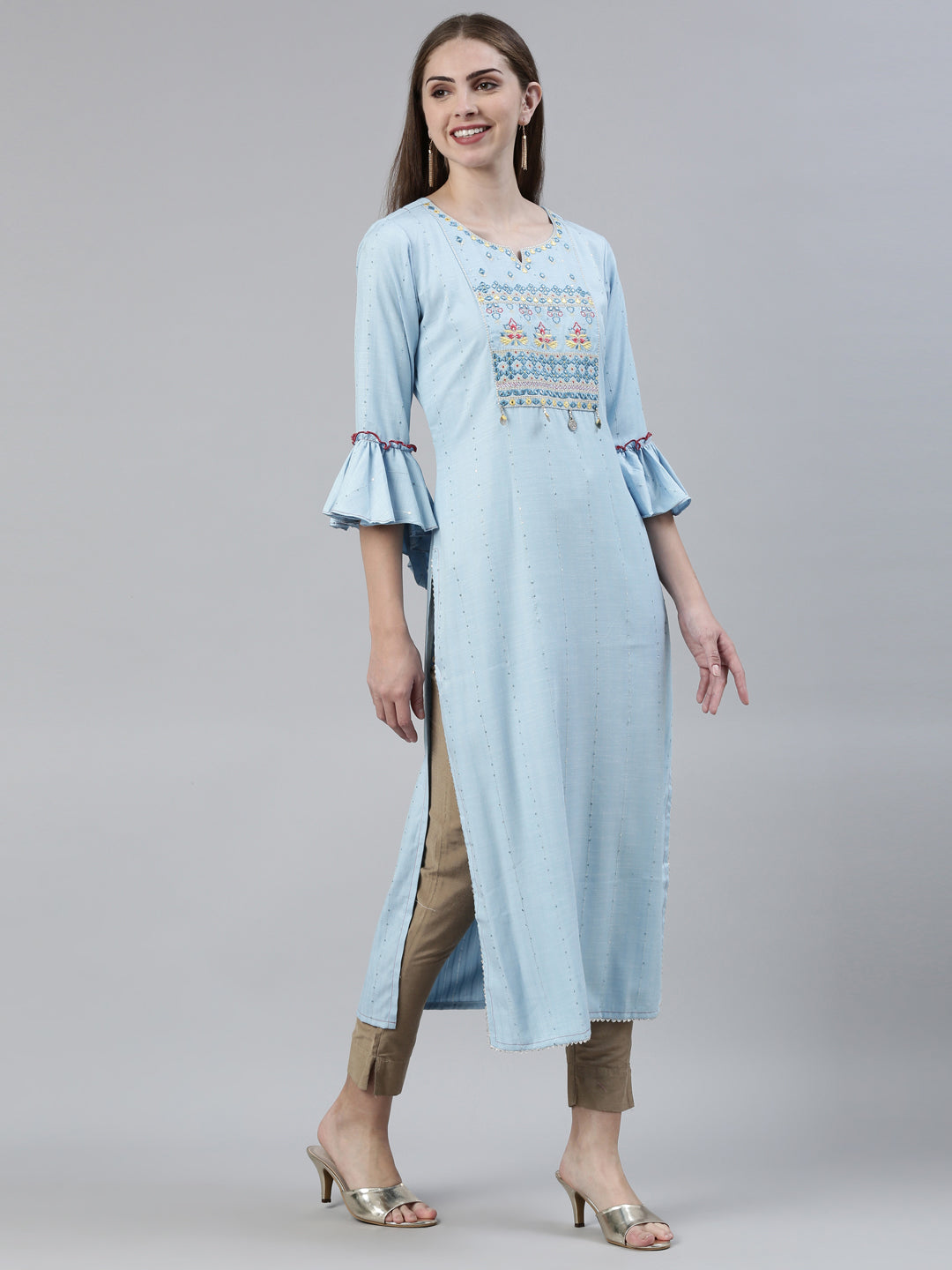 Neeru's Blue Straight Regular Viscose Rayon Kurtas