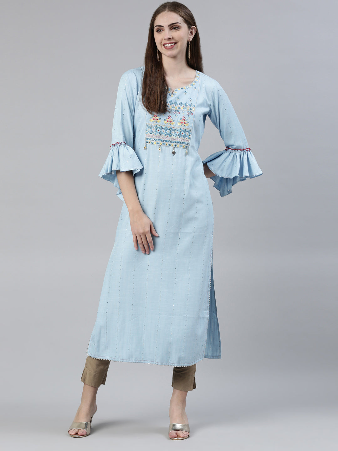 Neeru's Blue Straight Regular Viscose Rayon Kurtas