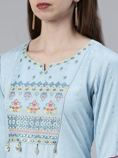 Neeru's Blue Straight Regular Viscose Rayon Kurtas