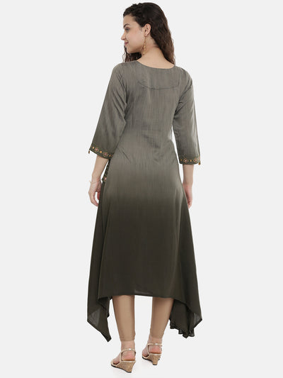 Neeru's Women Grey Embroidered A-Line Asymmetric Kurta