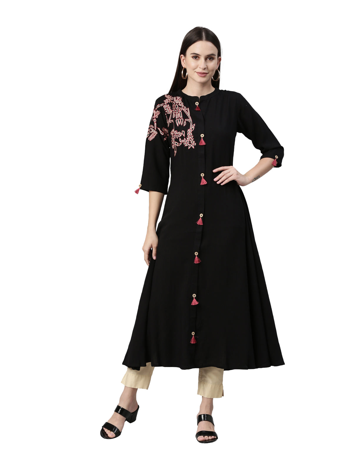 Neeru's Black Color Rayon Fabric Kurta