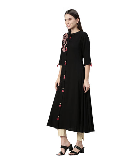 Neeru's Black Color Rayon Fabric Kurta