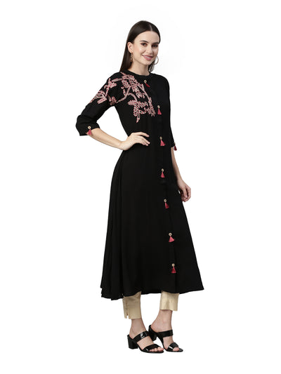 Neeru's Black Color Rayon Fabric Kurta