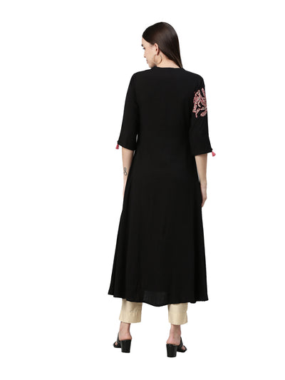 Neeru's Black Color Rayon Fabric Kurta